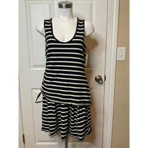 Derek Lam 10 Cross Navy Blue & White Striped Tank Dress W/ Ruched Sides, Size M